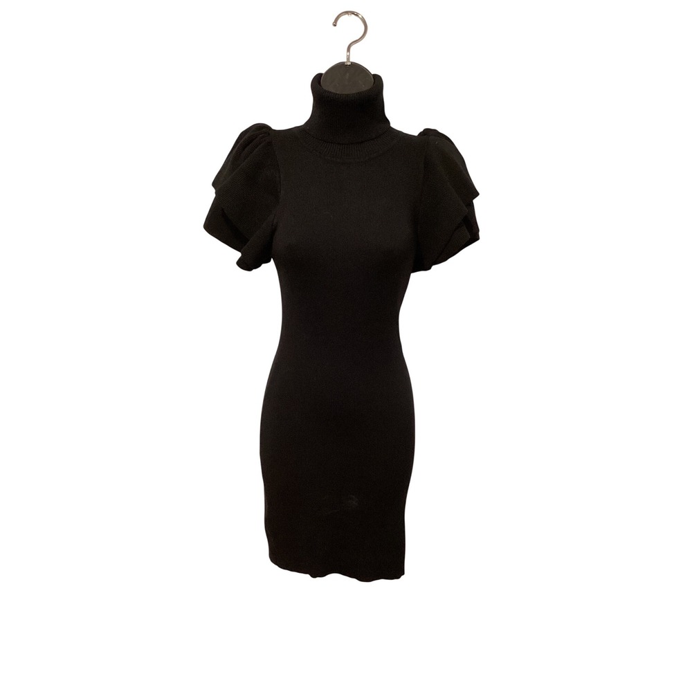 Forever 21 Black Turtleneck Puff‎ Sleeve Ribbed Knit Mini Dress